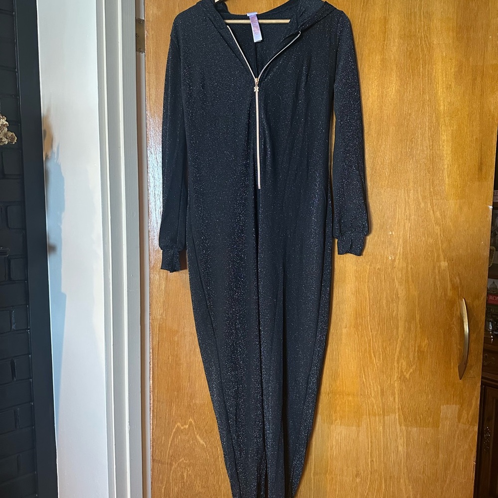 Savage X Fenty Black Hooded Glitter Jumpsuit